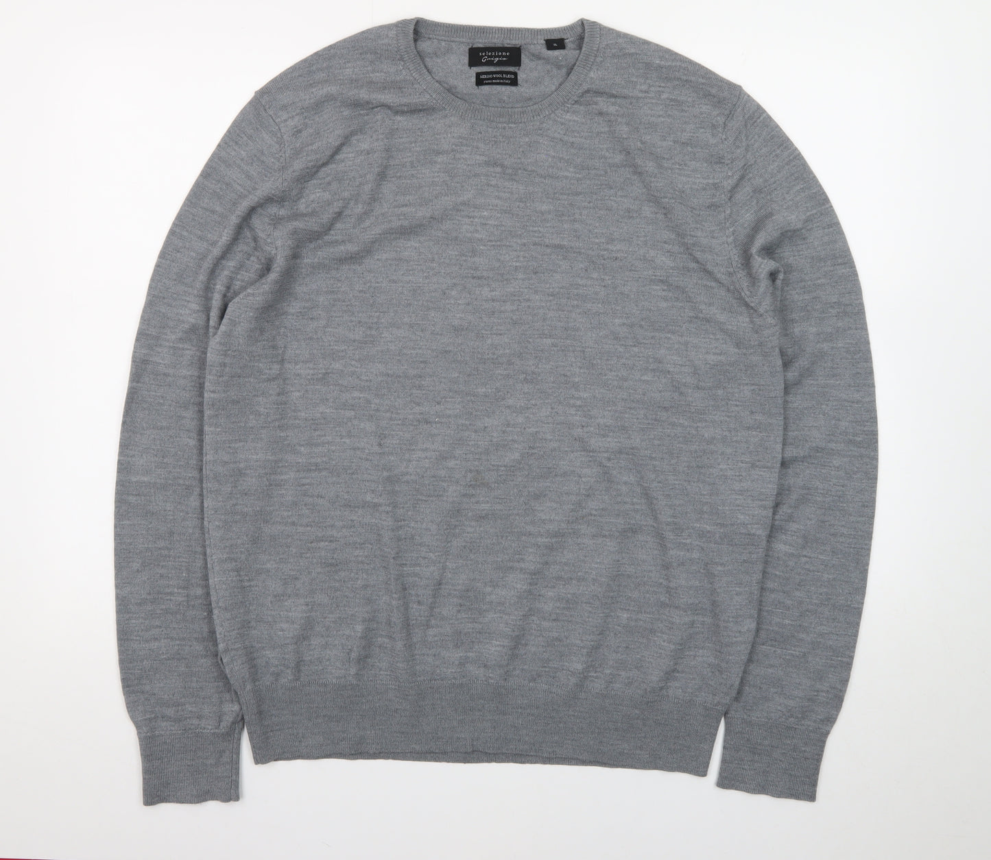 Selezione Grigio Men's Grey XL Merino Wool Crew Neck Pullover Jumper