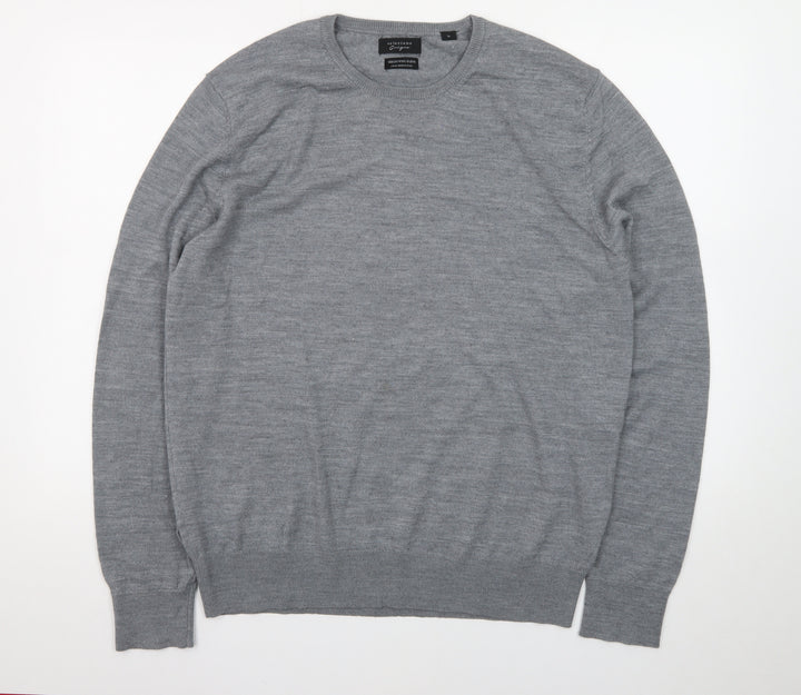 Selezione Grigio Men's Grey XL Merino Wool Crew Neck Pullover Jumper