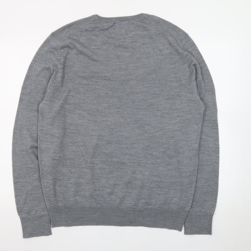 Selezione Grigio Men's Grey XL Merino Wool Crew Neck Pullover Jumper