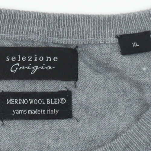Selezione Grigio Men's Grey XL Merino Wool Crew Neck Pullover Jumper