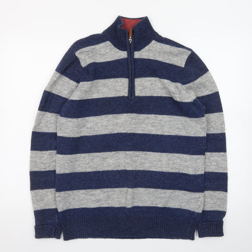 Jack Russell Men’s Blue Grey Striped 1/2 Zip Wool Jumper M