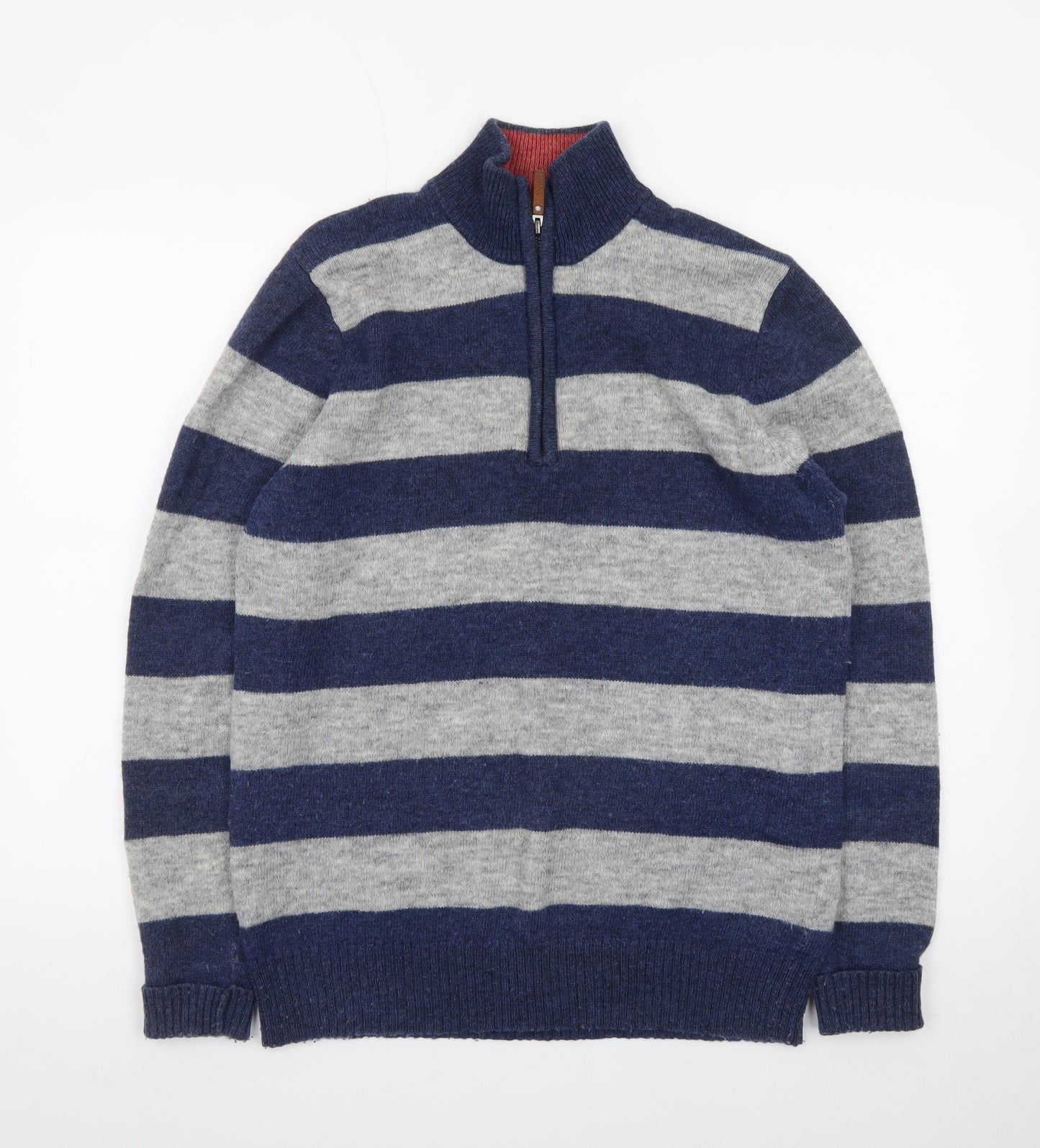 Jack Russell Men’s Blue Grey Striped 1/2 Zip Wool Jumper M