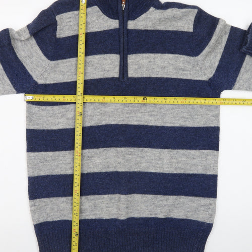 Jack Russell Men’s Blue Grey Striped 1/2 Zip Wool Jumper M