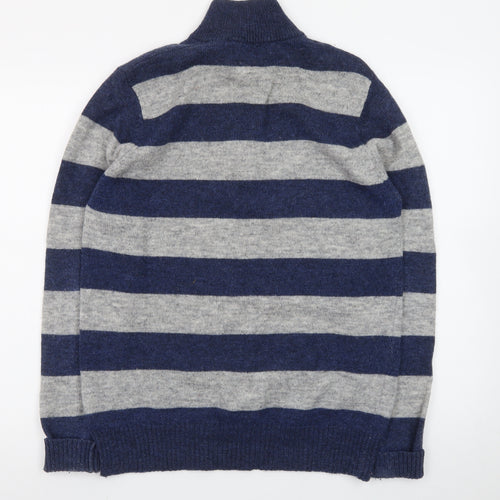 Jack Russell Men’s Blue Grey Striped 1/2 Zip Wool Jumper M