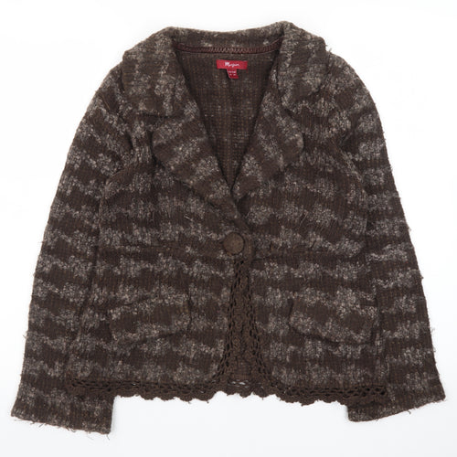 Monsoon Women's Brown Wool Blend Collared Cardigan Size 10