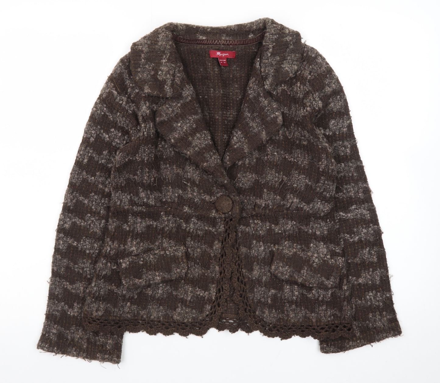 Monsoon Women's Brown Wool Blend Collared Cardigan Size 10