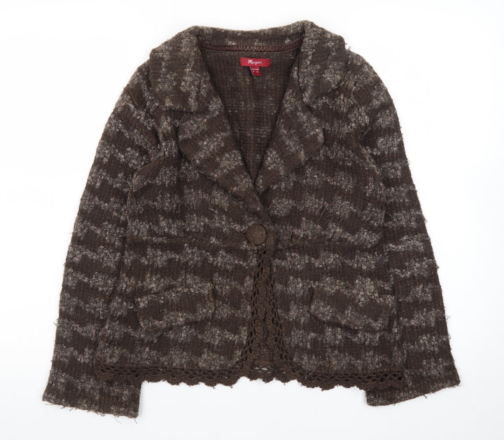 Monsoon Women's Brown Wool Blend Collared Cardigan Size 10