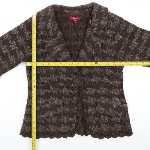 Monsoon Women's Brown Wool Blend Collared Cardigan Size 10