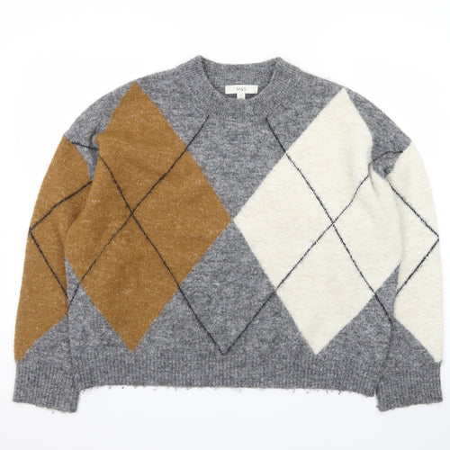 Marks and Spencer Women's Grey Argyle Wool Blend Pullover Jumper M