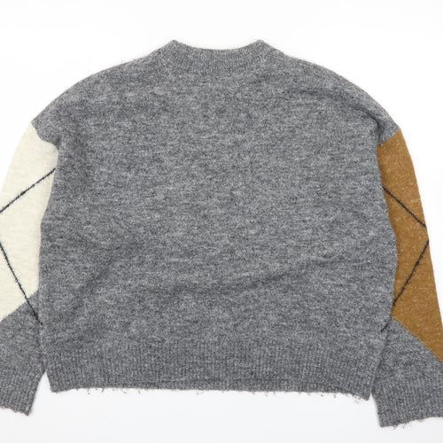 Marks and Spencer Women's Grey Argyle Wool Blend Pullover Jumper M