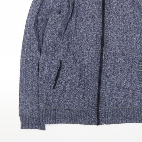Kaidite Men's Blue 2XL Full Zip Knit Jumper High Neck