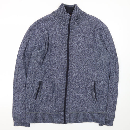 Kaidite Men's Blue 2XL Full Zip Knit Jumper High Neck