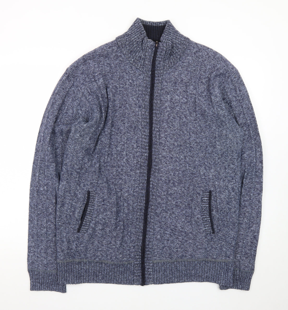 Kaidite Men's Blue 2XL Full Zip Knit Jumper High Neck
