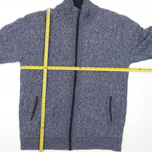 Kaidite Men's Blue 2XL Full Zip Knit Jumper High Neck