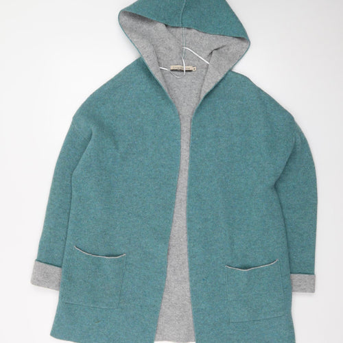 Chiaramente Women's Green Wool Blend Hooded Open Cardigan M