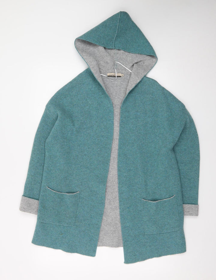 Chiaramente Women's Green Wool Blend Hooded Open Cardigan M