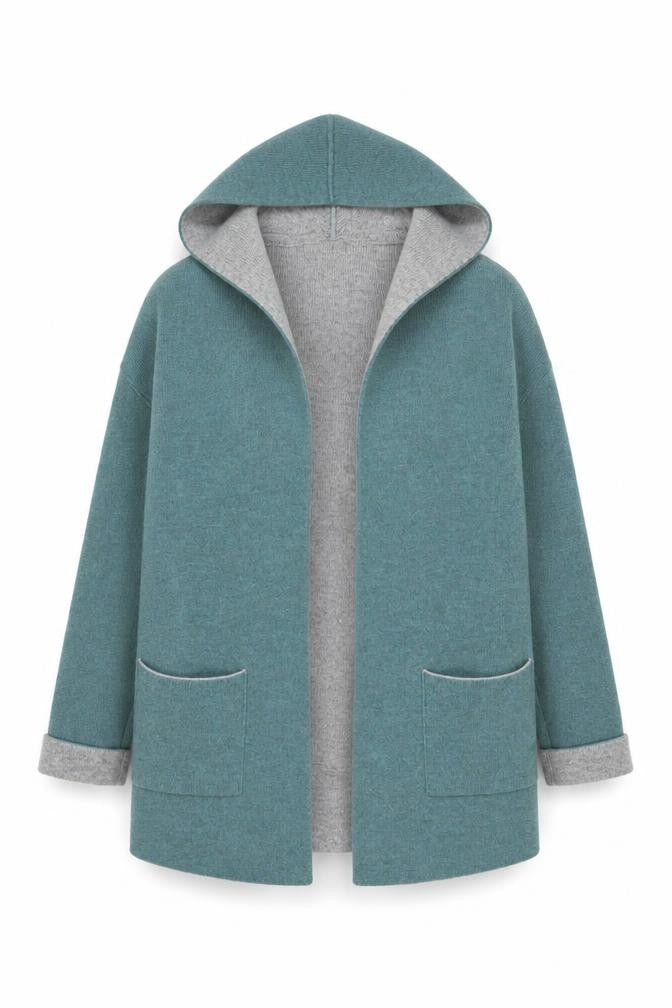 Chiaramente Women's Green Wool Blend Hooded Open Cardigan M