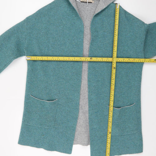 Chiaramente Women's Green Wool Blend Hooded Open Cardigan M