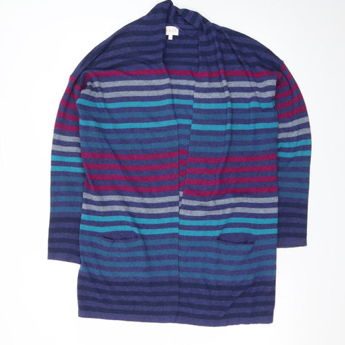 EAST Women’s Multicoloured Striped Wool Knit Long Sleeve Open Cardigan M