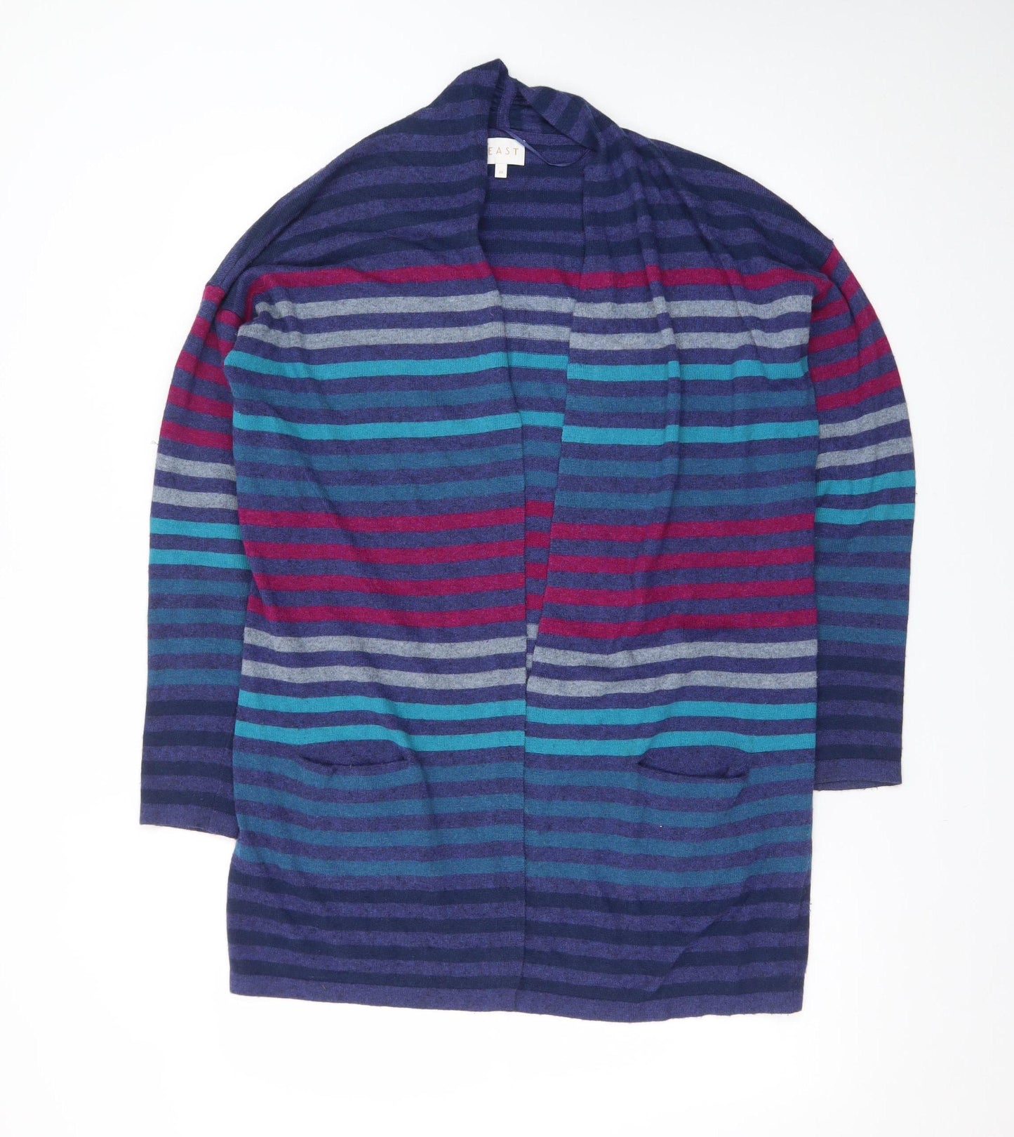 EAST Women’s Multicoloured Striped Wool Knit Long Sleeve Open Cardigan M