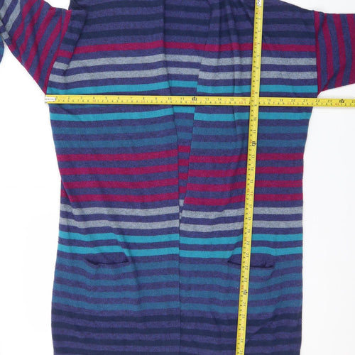 EAST Women’s Multicoloured Striped Wool Knit Long Sleeve Open Cardigan M