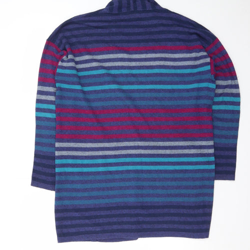 EAST Women’s Multicoloured Striped Wool Knit Long Sleeve Open Cardigan M