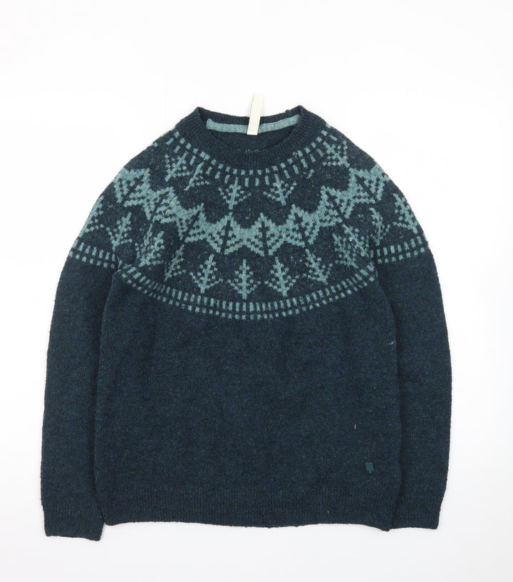 Weird Fish Womens Blue Fair Isle Wool Blend Jumper Size 10