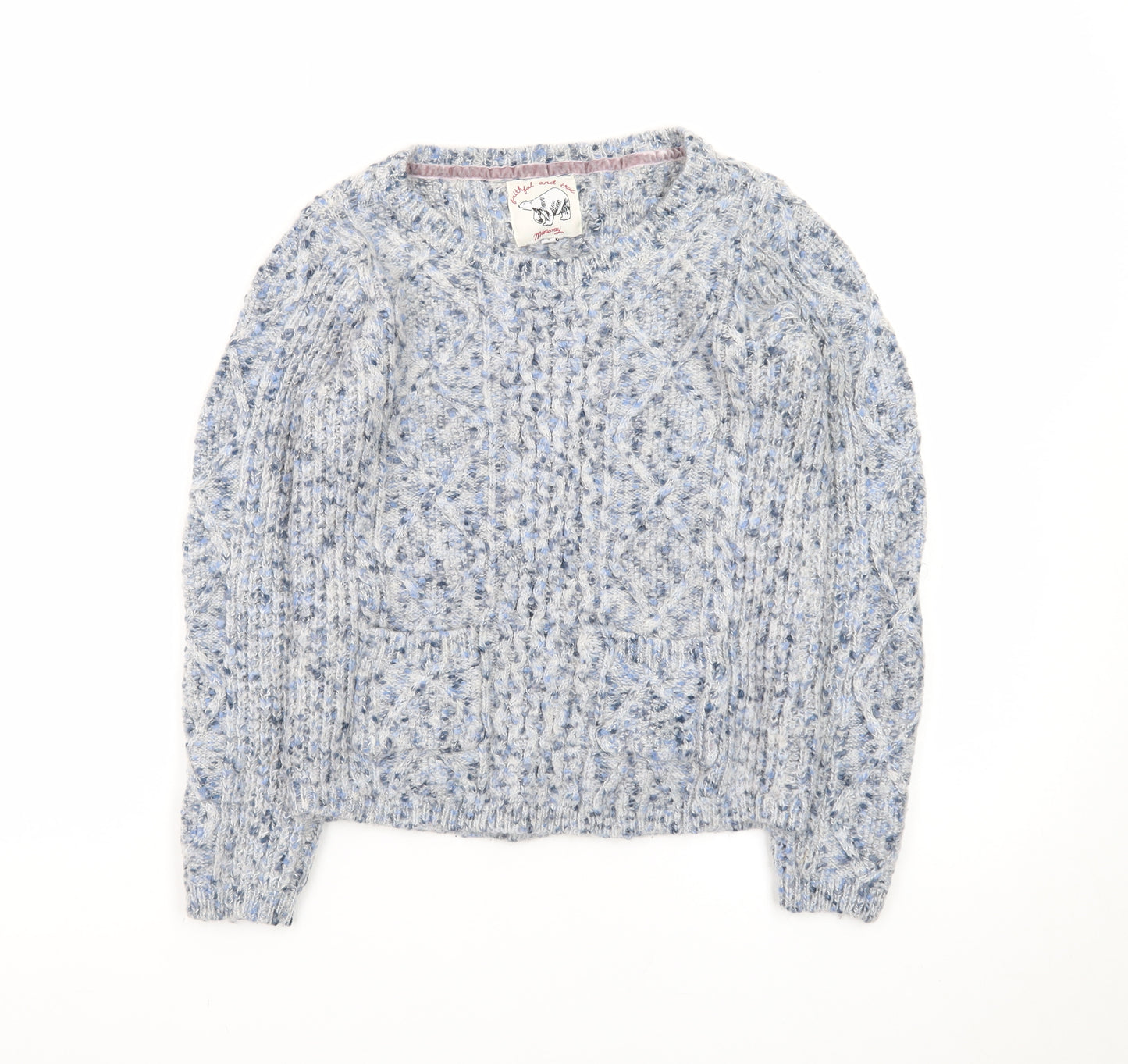 Mantaray Women Blue Cable-Knit Jumper Size 10 Cosy Winter Style