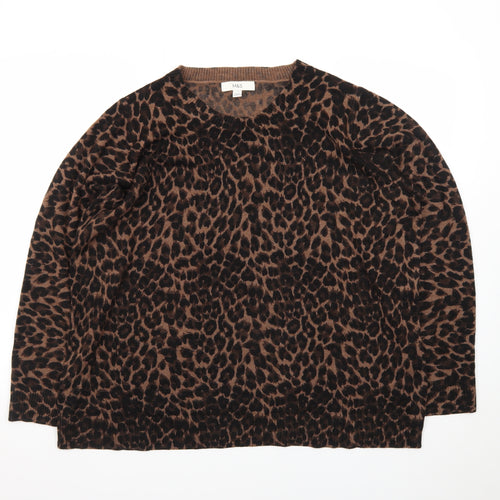 Marks and Spencer Womens Brown Leopard Print Long Sleeve Pullover Jumper Size 20