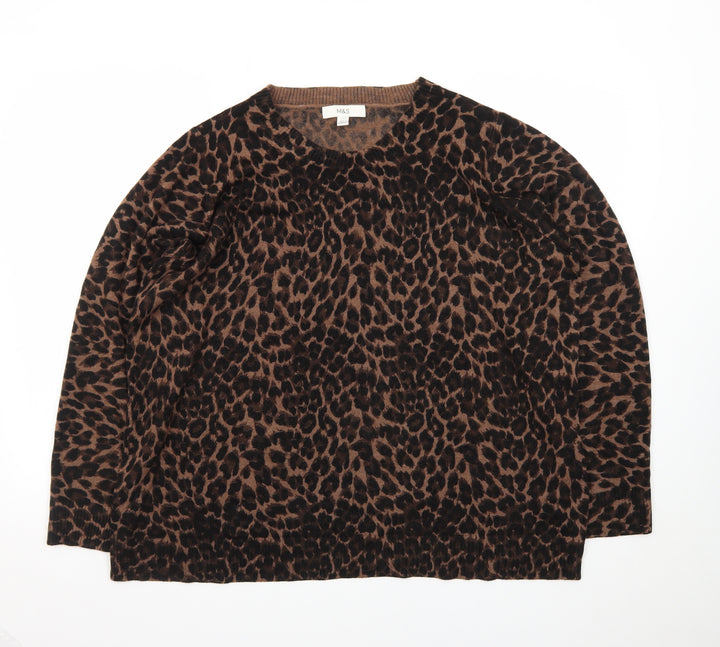 Marks and Spencer Womens Brown Leopard Print Long Sleeve Pullover Jumper Size 20