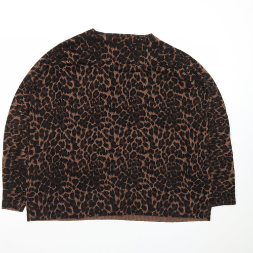 Marks and Spencer Womens Brown Leopard Print Long Sleeve Pullover Jumper Size 20