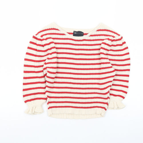 ASOS DESIGN Women’s Red Stripe Boat Neck Ribbed Jumper Size M