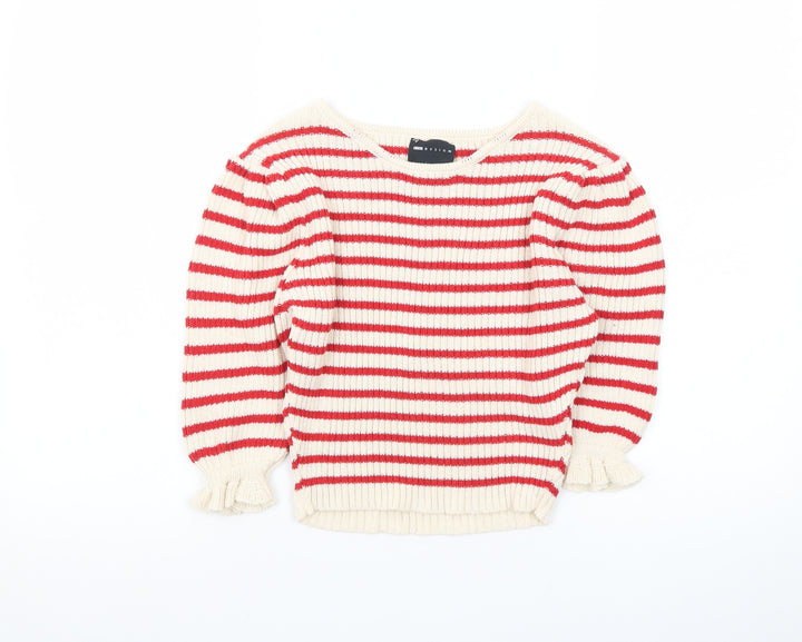 ASOS DESIGN Women’s Red Stripe Boat Neck Ribbed Jumper Size M