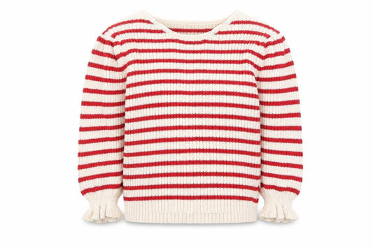 Front view of ASOS DESIGN Women’s Red Stripe Boat Neck Ribbed Jumper, size M