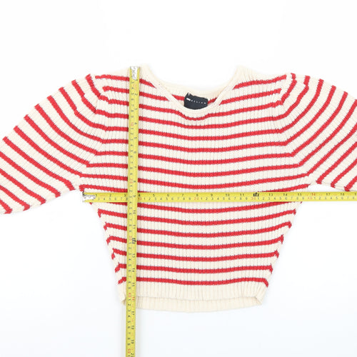 ASOS DESIGN Women’s Red Stripe Boat Neck Ribbed Jumper Size M