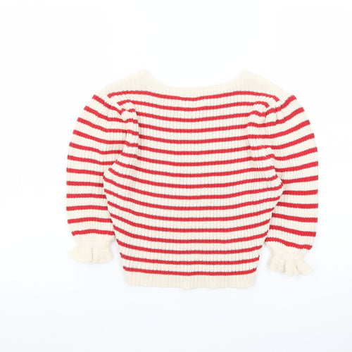 ASOS DESIGN Women’s Red Stripe Boat Neck Ribbed Jumper Size M
