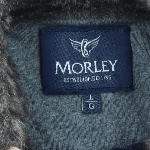 Morley Men's Blue Wool Cable Knit Fur Lined Button Cardigan L