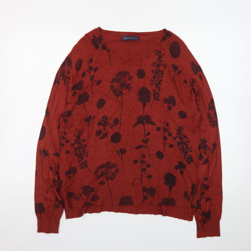 Marks and Spencer Womens Brown Floral Crew Neck Jumper Size 14