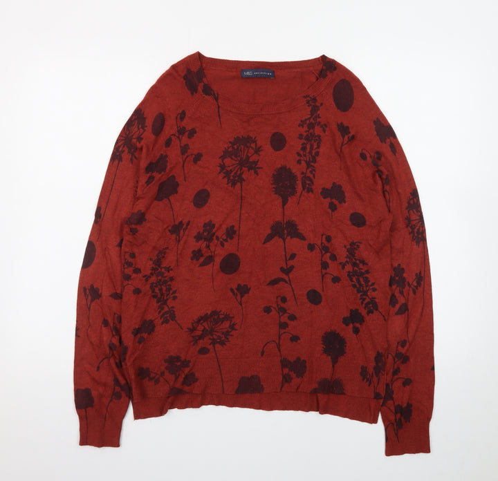 Marks and Spencer Womens Brown Floral Crew Neck Jumper Size 14