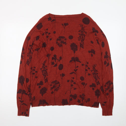Marks and Spencer Womens Brown Floral Crew Neck Jumper Size 14