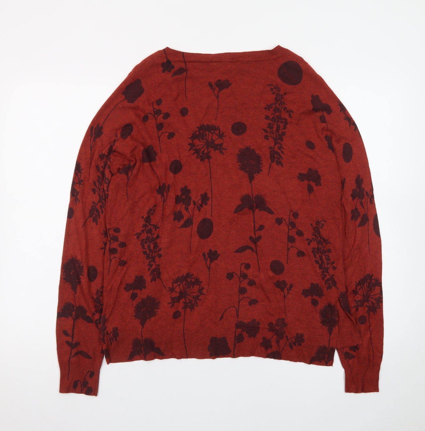 Marks and Spencer Womens Brown Floral Crew Neck Jumper Size 14