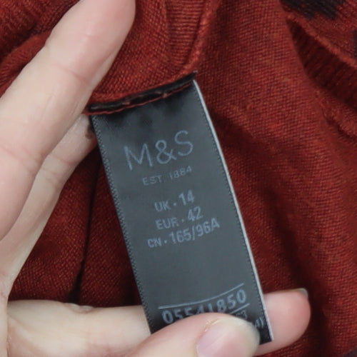 Marks and Spencer Womens Brown Floral Crew Neck Jumper Size 14