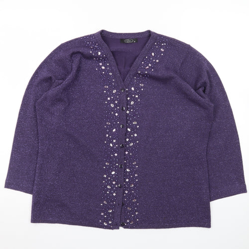 Bm Womens Purple Beaded V-Neck Cardigan Size M Acrylic Knit