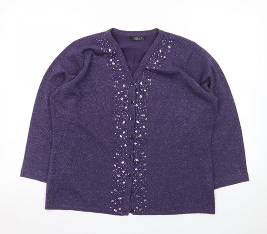 Bm Womens Purple Beaded V-Neck Cardigan Size M Acrylic Knit