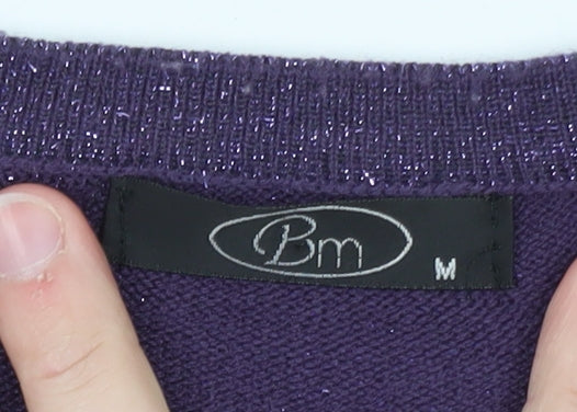 Bm Womens Purple Beaded V-Neck Cardigan Size M Acrylic Knit