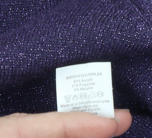 Bm Womens Purple Beaded V-Neck Cardigan Size M Acrylic Knit