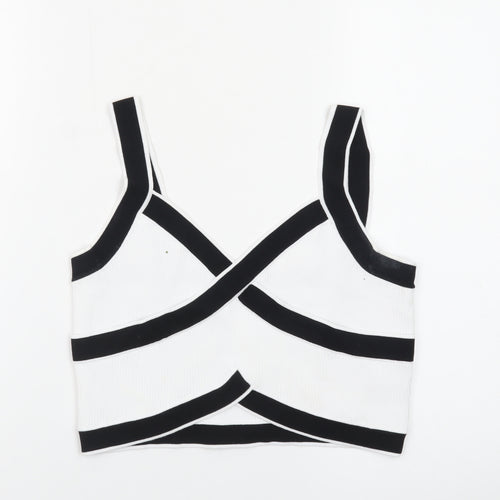 Cider Womens Black White Cropped Tank Top L Cotton Blend V-Neck