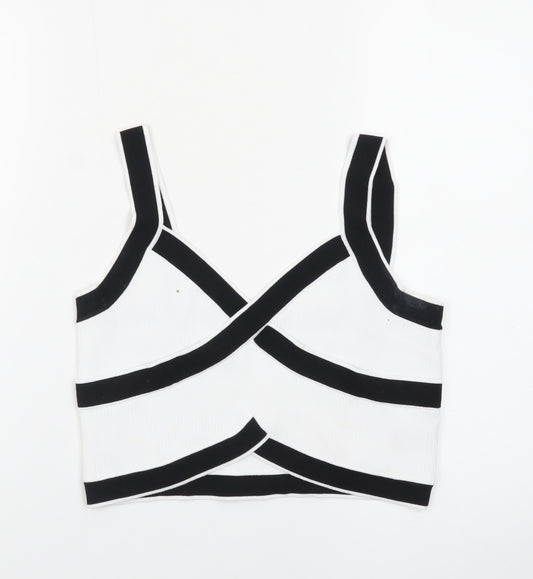 Cider Womens Black White Cropped Tank Top L Cotton Blend V-Neck