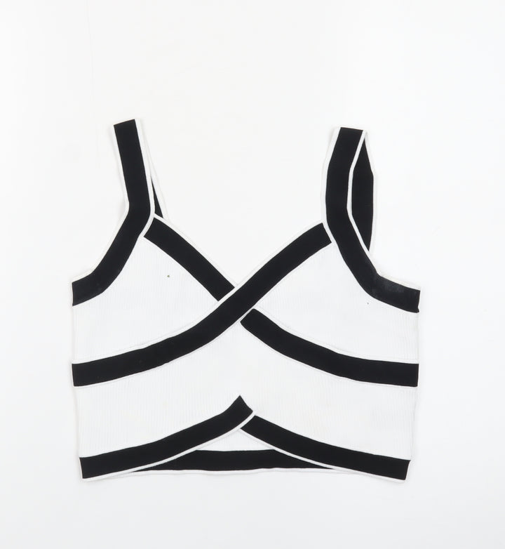 Cider Womens Black White Cropped Tank Top L Cotton Blend V-Neck