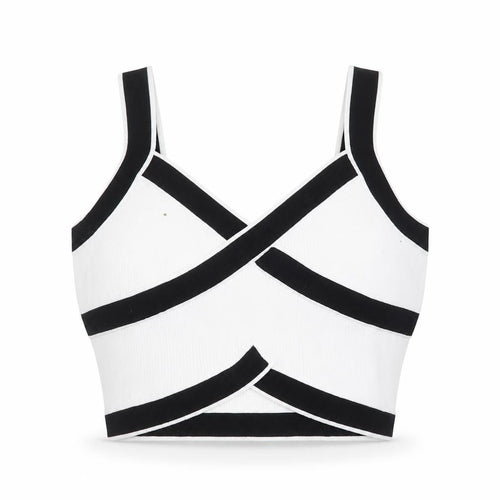 Cider Womens Black White Cropped Tank Top L Cotton Blend V-Neck